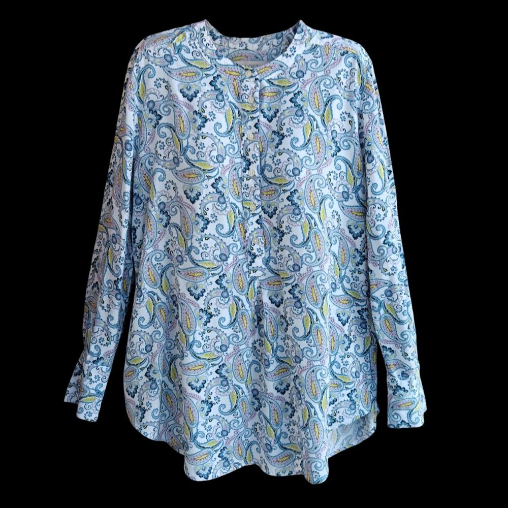 LOFT Womens Top Blouse Popover Long Sleeves Paisley Print Size M